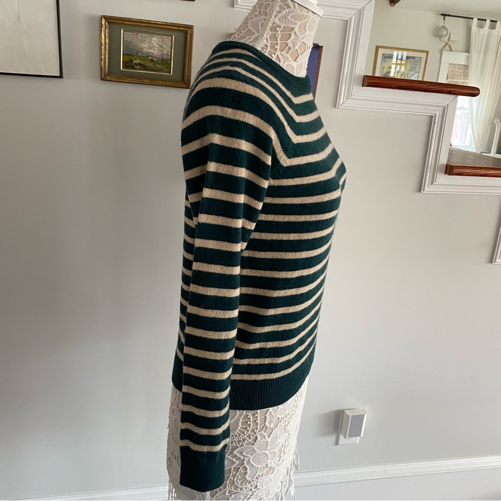 GANNI Green Stripe Crewneck Sweater Merino Yak Blend Small - Picture 3 of 6